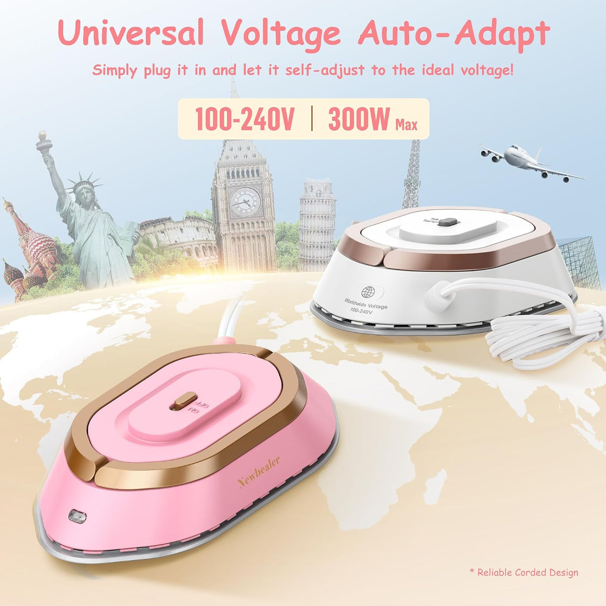 Travel Iron Set, 100-240V Mini Dry Iron for Clothes (No Steam)