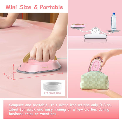 Travel Iron Set, 100-240V Mini Dry Iron for Clothes (No Steam)