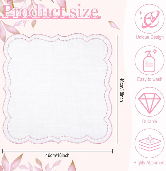 Hahafelt 6 Set Cloth Napkins 18x18inches Scalloped Embroidery Cloth Napkins Washable Polyester Table Dinner for Hotel Restaurant Weddings Events Parties (Light Pink)