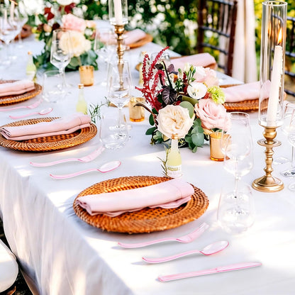 300 Piece Disposable Clear Pink Utensil Set Plastic Silverware Heavy Duty Cutlery Set Serves 100 Guests Forks Knives Spoons for Home Wedding Birthday Party Picnics Bride Shower Outdoor Events