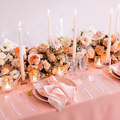 300 Piece Disposable Clear Pink Utensil Set Plastic Silverware Heavy Duty Cutlery Set Serves 100 Guests Forks Knives Spoons for Home Wedding Birthday Party Picnics Bride Shower Outdoor Events