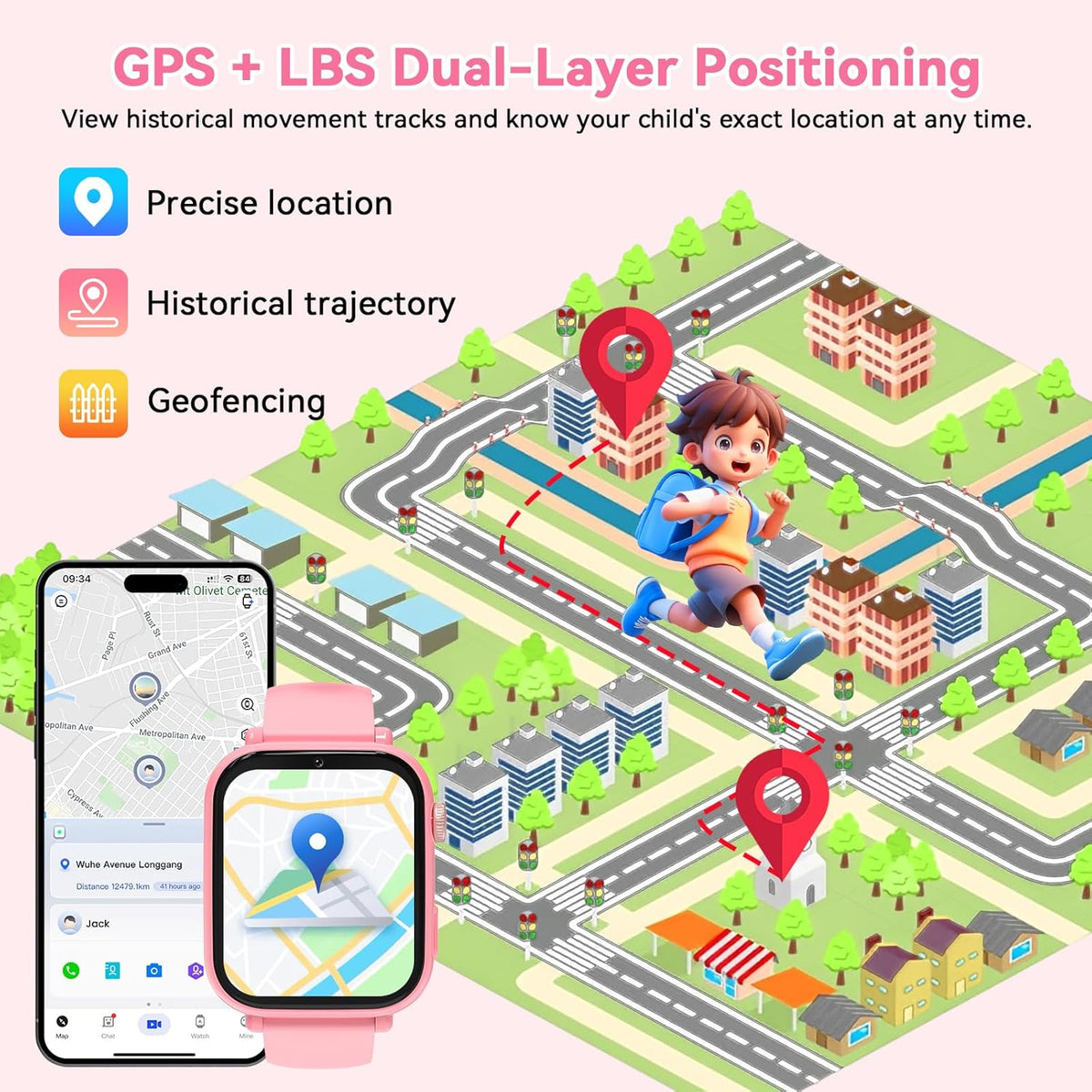 4G Kids Smart Watch Phone GPS, Smartwatch for Boys Girls Ages 4-12 Years with Video Call Chat Class Mode SOS Camera Alarm Games Parental App Touch Watch Gifts for Children (Includes SIM Card) Pink