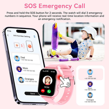 4G Kids Smart Watch Phone GPS, Smartwatch for Boys Girls Ages 4-12 Years with Video Call Chat Class Mode SOS Camera Alarm Games Parental App Touch Watch Gifts for Children (Includes SIM Card) Pink