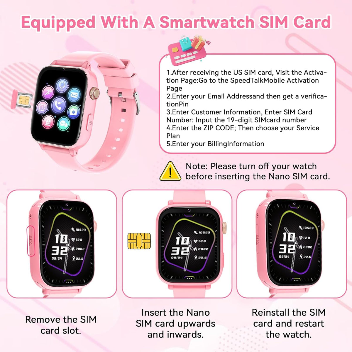 4G Kids Smart Watch Phone GPS, Smartwatch for Boys Girls Ages 4-12 Years with Video Call Chat Class Mode SOS Camera Alarm Games Parental App Touch Watch Gifts for Children (Includes SIM Card) Pink
