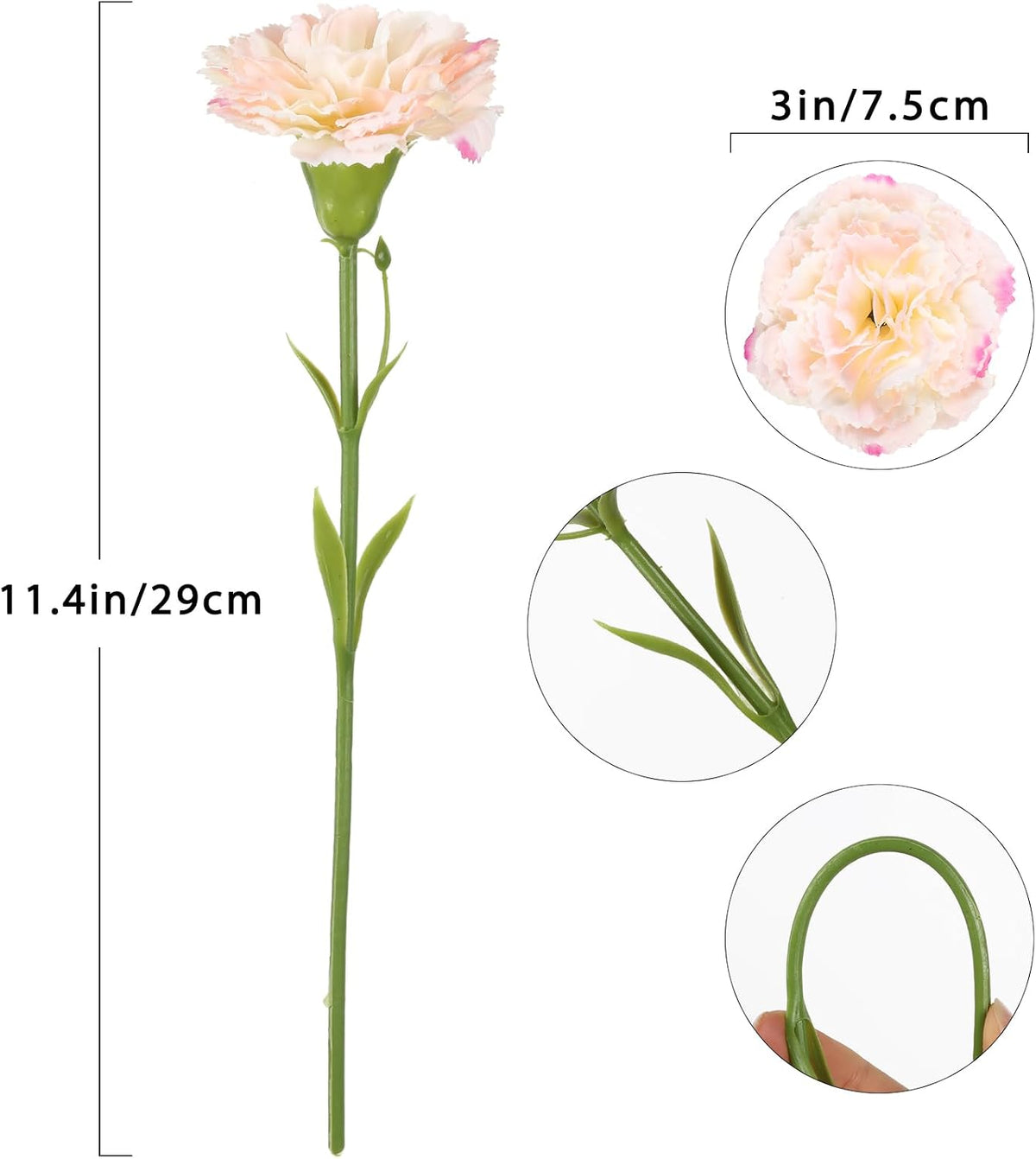 Fake Carnations Light Pink Flowers Artificial 10PCS Carnations Flowers 11.4" Small Fake Flowers Silk Flowers with Stems of Baby Shower Decorations Table Decor Centerpieces (Light Pink)