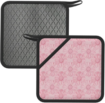 Light Pink Daisies Non-Skid Silicone Crafting Mats, Heat Resistant, Non-Stick, Jewelry Casting, Pot Holder, Coaster, Dish Mat 2PC