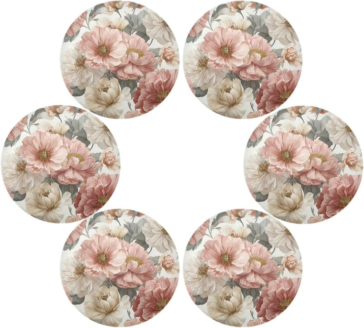 xmyzcd Round Placemats Set of 4, Vintage Floral Pattern in Pastel Pinkish and Peach Place Mats Washable Table Mats for Kitchen Dining Table Heat Insulation 15.4 Inch