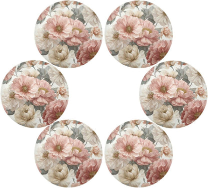 xmyzcd Round Placemats Set of 4, Vintage Floral Pattern in Pastel Pinkish and Peach Place Mats Washable Table Mats for Kitchen Dining Table Heat Insulation 15.4 Inch
