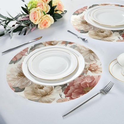 xmyzcd Round Placemats Set of 4, Vintage Floral Pattern in Pastel Pinkish and Peach Place Mats Washable Table Mats for Kitchen Dining Table Heat Insulation 15.4 Inch