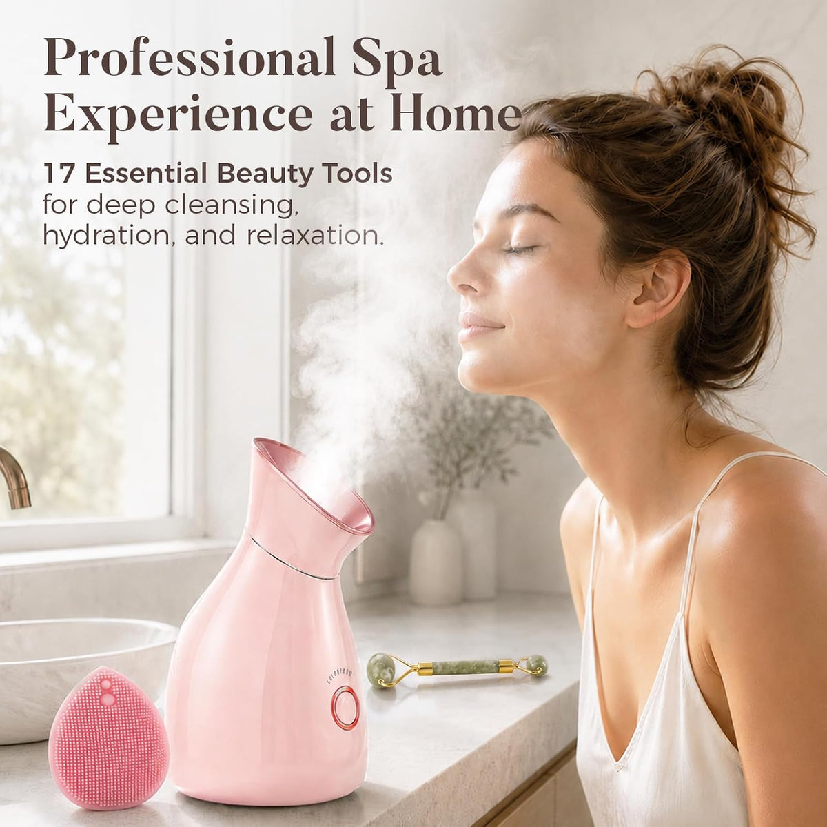 Nano Ionic Facial Steamer Kit with 17 Skin Care Tools for Home Spa