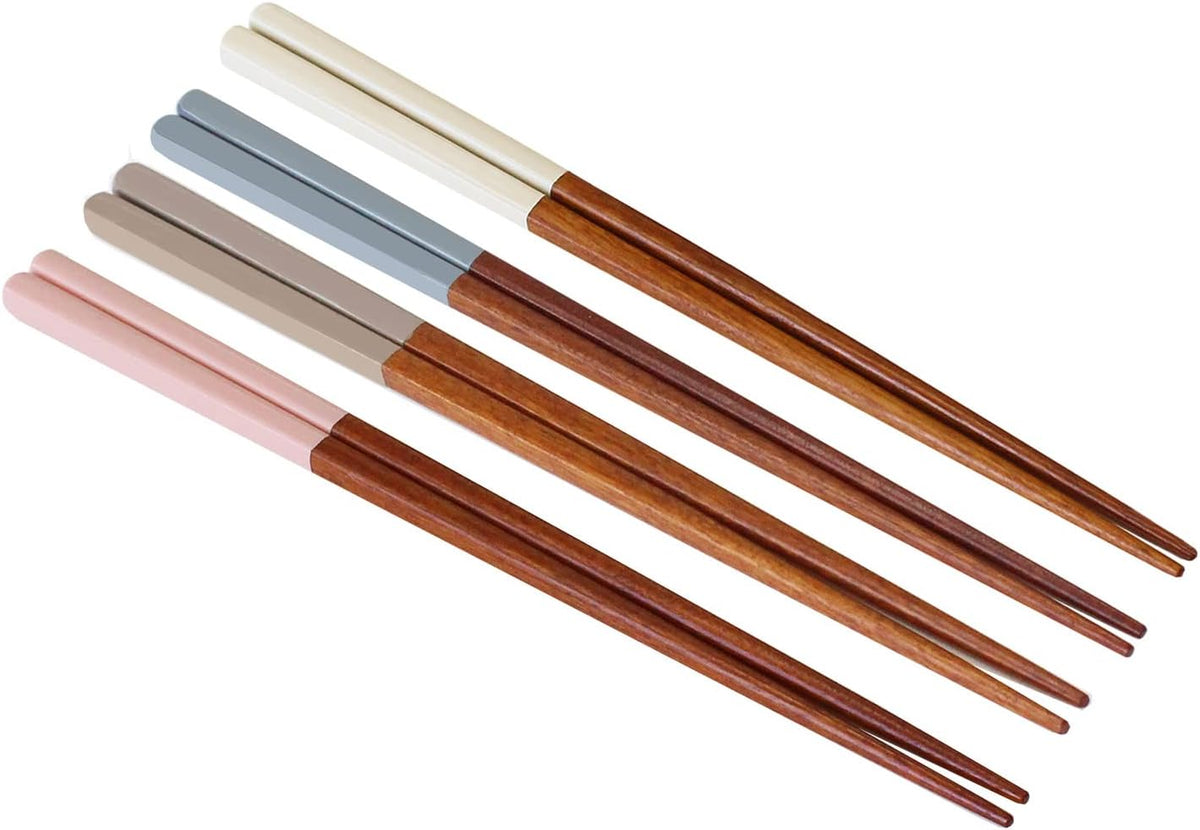Chopsticks Reusable Rose Wood Lacquer Wooden chopsticks Set of 4 Non Stick (4PCS) (Ivory,Beige,Gray,Pink)