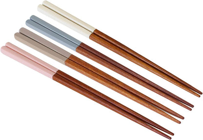 Chopsticks Reusable Rose Wood Lacquer Wooden chopsticks Set of 4 Non Stick (4PCS) (Ivory,Beige,Gray,Pink)