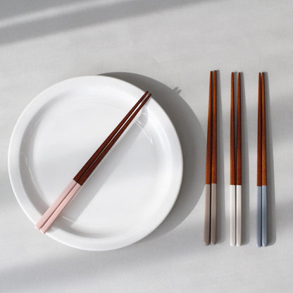 Chopsticks Reusable Rose Wood Lacquer Wooden chopsticks Set of 4 Non Stick (4PCS) (Ivory,Beige,Gray,Pink)