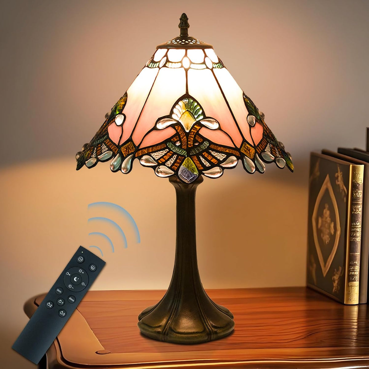 12 inch Tiffany Table Lamp, Pink Baroque Style Stained Glass Lamp