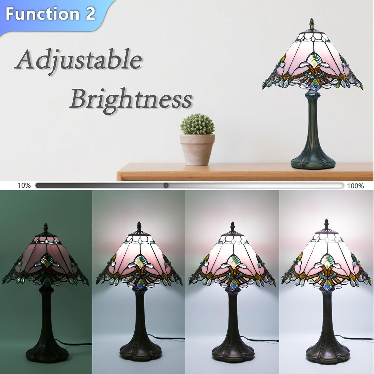 12 inch Tiffany Table Lamp, Pink Baroque Style Stained Glass Lamp