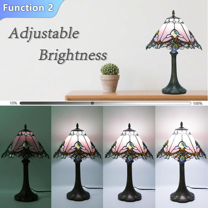 12 inch Tiffany Table Lamp, Pink Baroque Style Stained Glass Lamp