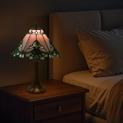 12 inch Tiffany Table Lamp, Pink Baroque Style Stained Glass Lamp