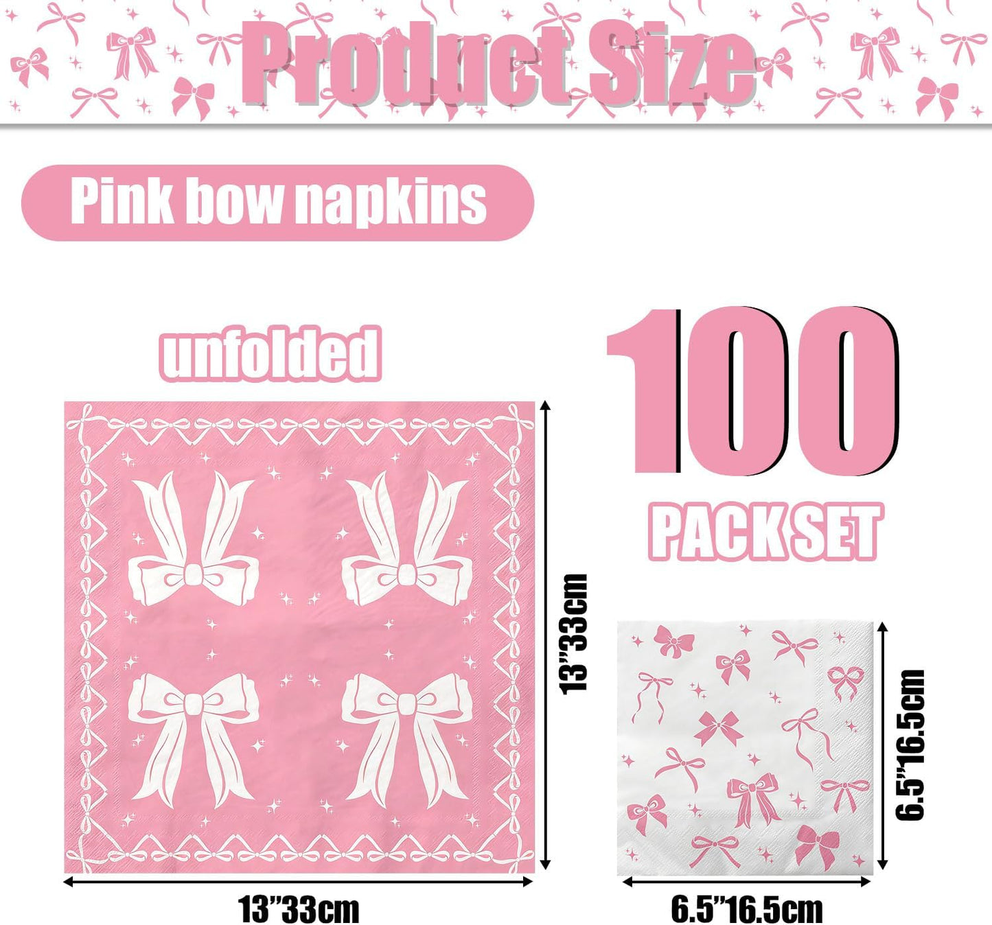100 Pcs Pink Bow Napkins, Coquette Theme Party Napkins for Pink Bow Birthday Decorations Baby Shower Bridal Coquette Birthday Decorations