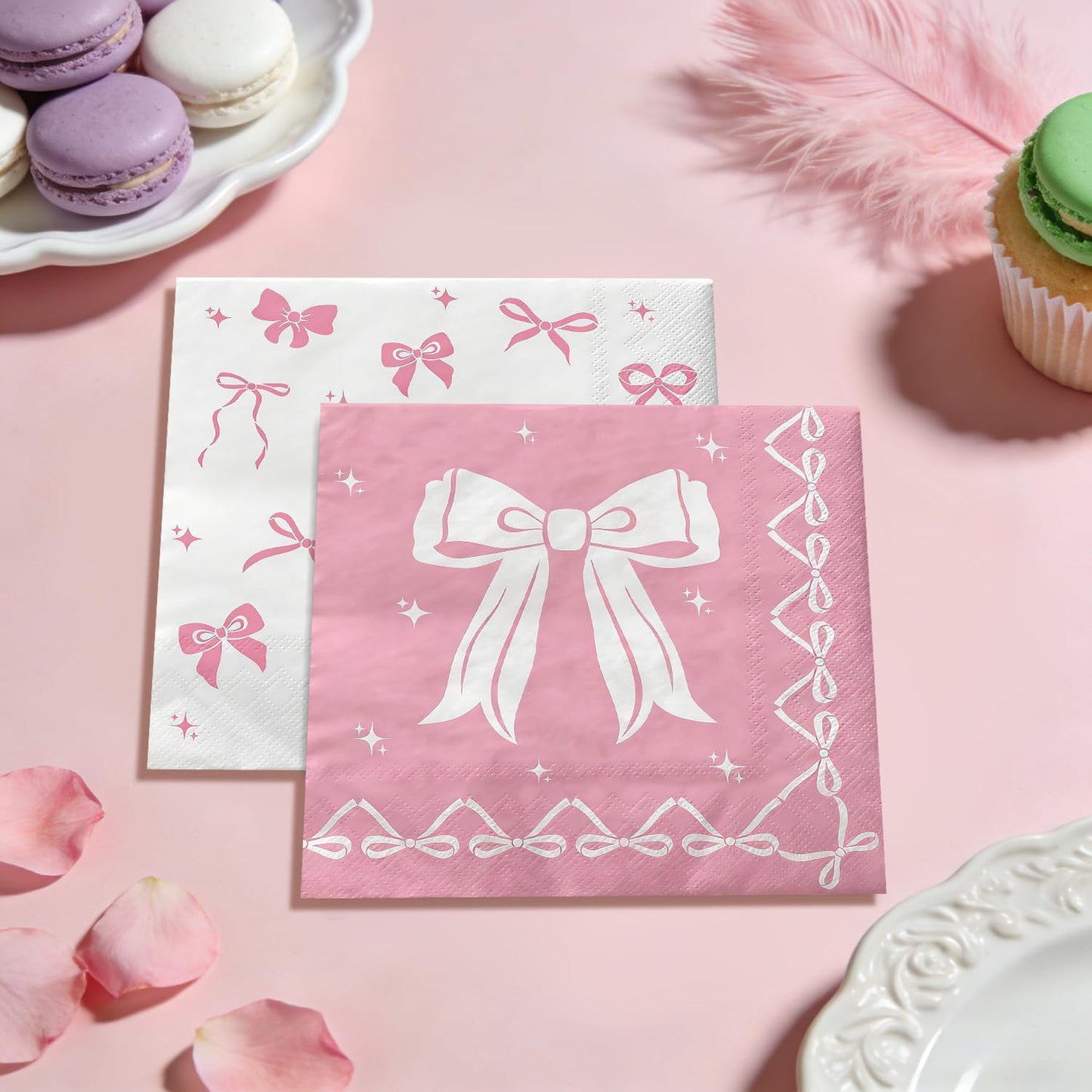 100 Pcs Pink Bow Napkins, Coquette Theme Party Napkins for Pink Bow Birthday Decorations Baby Shower Bridal Coquette Birthday Decorations