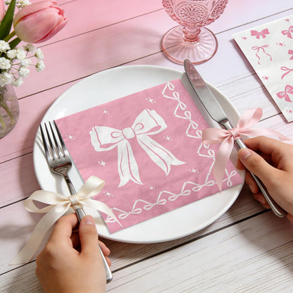 100 Pcs Pink Bow Napkins, Coquette Theme Party Napkins for Pink Bow Birthday Decorations Baby Shower Bridal Coquette Birthday Decorations