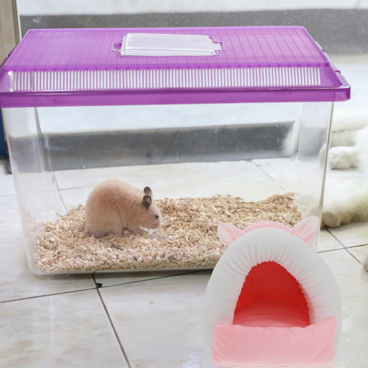 Hamster Warm Cave Cotton Bed Small Pet Hideout Nest Cozy Soft House for Guinea Pig Rabbit Hedgehog S Size Pink