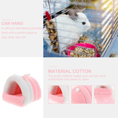 Hamster Warm Cave Cotton Bed Small Pet Hideout Nest Cozy Soft House for Guinea Pig Rabbit Hedgehog S Size Pink