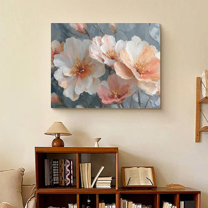 Art Canvas Poster Prints Abstract Floral Painting in Light Peach and Gray Tones Housewarming Gift for Living Room Framed 8x10inch