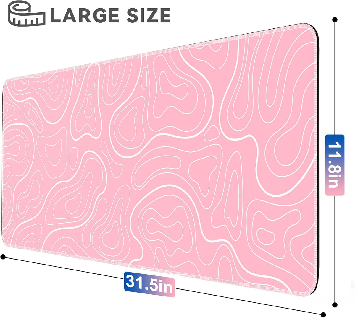Gaming Mouse Pad Pink Topographic XL Mouse Mat, 31.5 x 11.8IN
