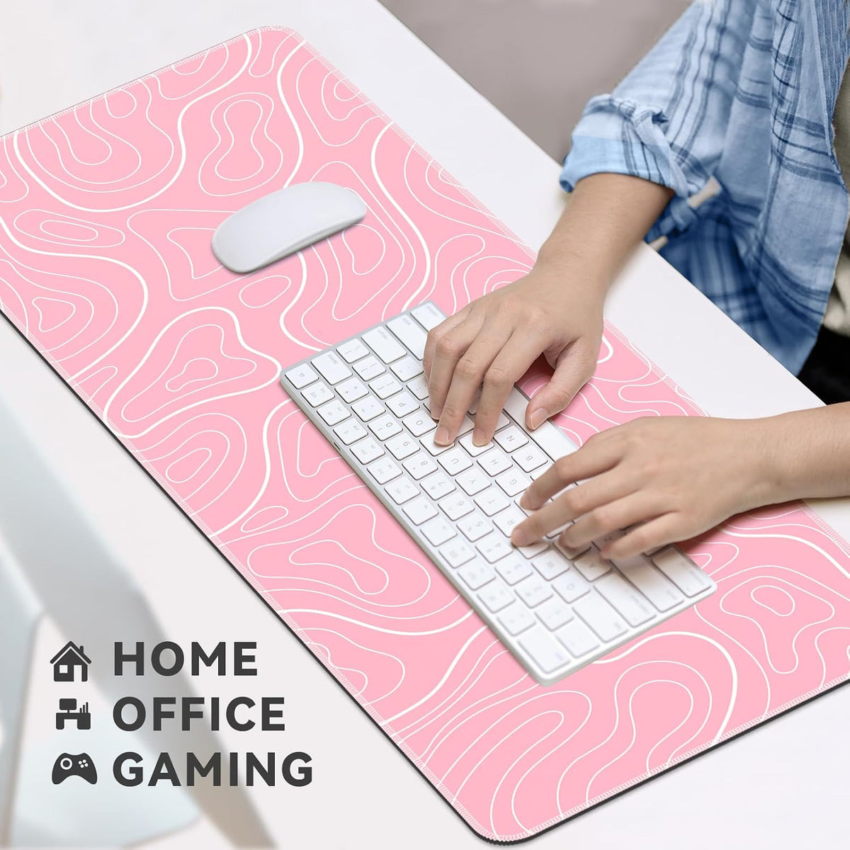 Gaming Mouse Pad Pink Topographic XL Mouse Mat, 31.5 x 11.8IN