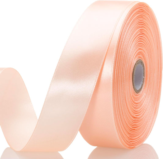 1 Inch Peach Solid Satin Ribbon for Gift Wrapping, 50 Yards | Soft, Satiny, Colorfast, Polyester Fabric, Ease of Use, Bouquets, Decor, Crafting DIY, Leis, Christmas, Wedding