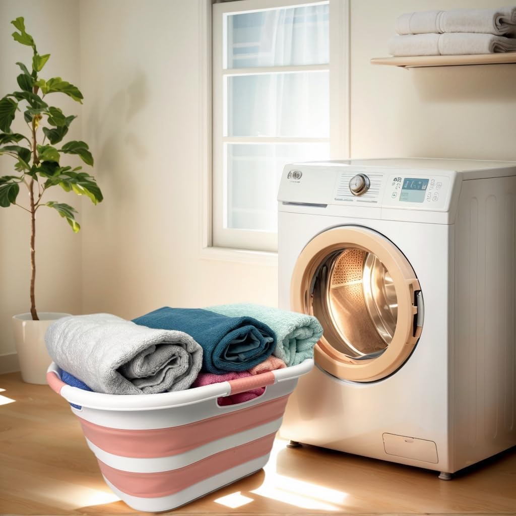 40L (10.5 gallon) Collapsible Plastic Laundry Hamper - Foldable Pop Up Storage Container/Organizer - Portable Washing Tub - Space Saving Basket (1, White/Quartz Pink)