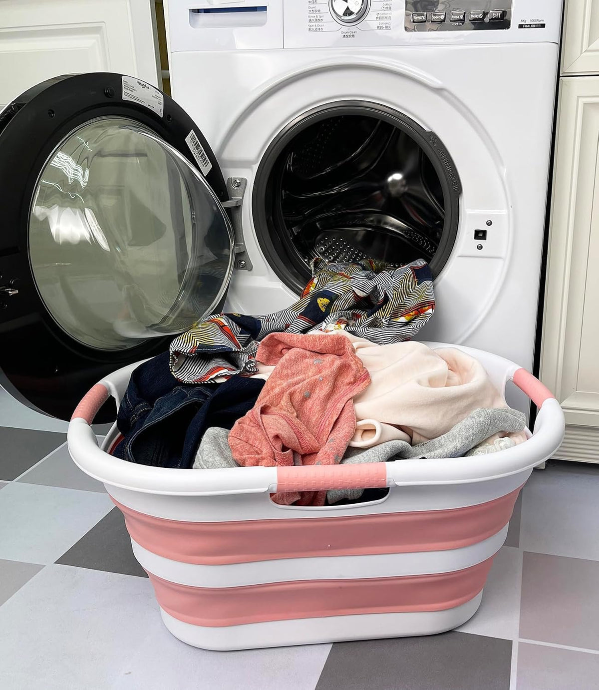 40L (10.5 gallon) Collapsible Plastic Laundry Hamper - Foldable Pop Up Storage Container/Organizer - Portable Washing Tub - Space Saving Basket (1, White/Quartz Pink)