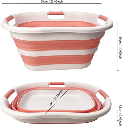 40L (10.5 gallon) Collapsible Plastic Laundry Hamper - Foldable Pop Up Storage Container/Organizer - Portable Washing Tub - Space Saving Basket (1, White/Quartz Pink)
