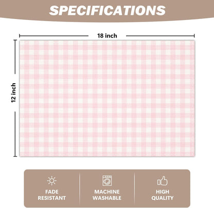 Pink and White Gingham Linen Placemats Set of 4, Waterproof Washable Heat Resistant Place Mats 12x18 Inch, Table Mat for Restaurant Outdoor Indoor Home Kitchen Party Dining Decoration-16