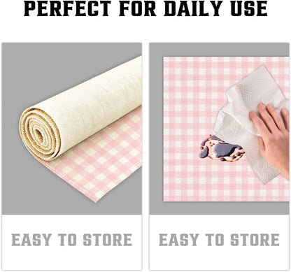 Pink and White Gingham Linen Placemats Set of 4, Waterproof Washable Heat Resistant Place Mats 12x18 Inch, Table Mat for Restaurant Outdoor Indoor Home Kitchen Party Dining Decoration-16