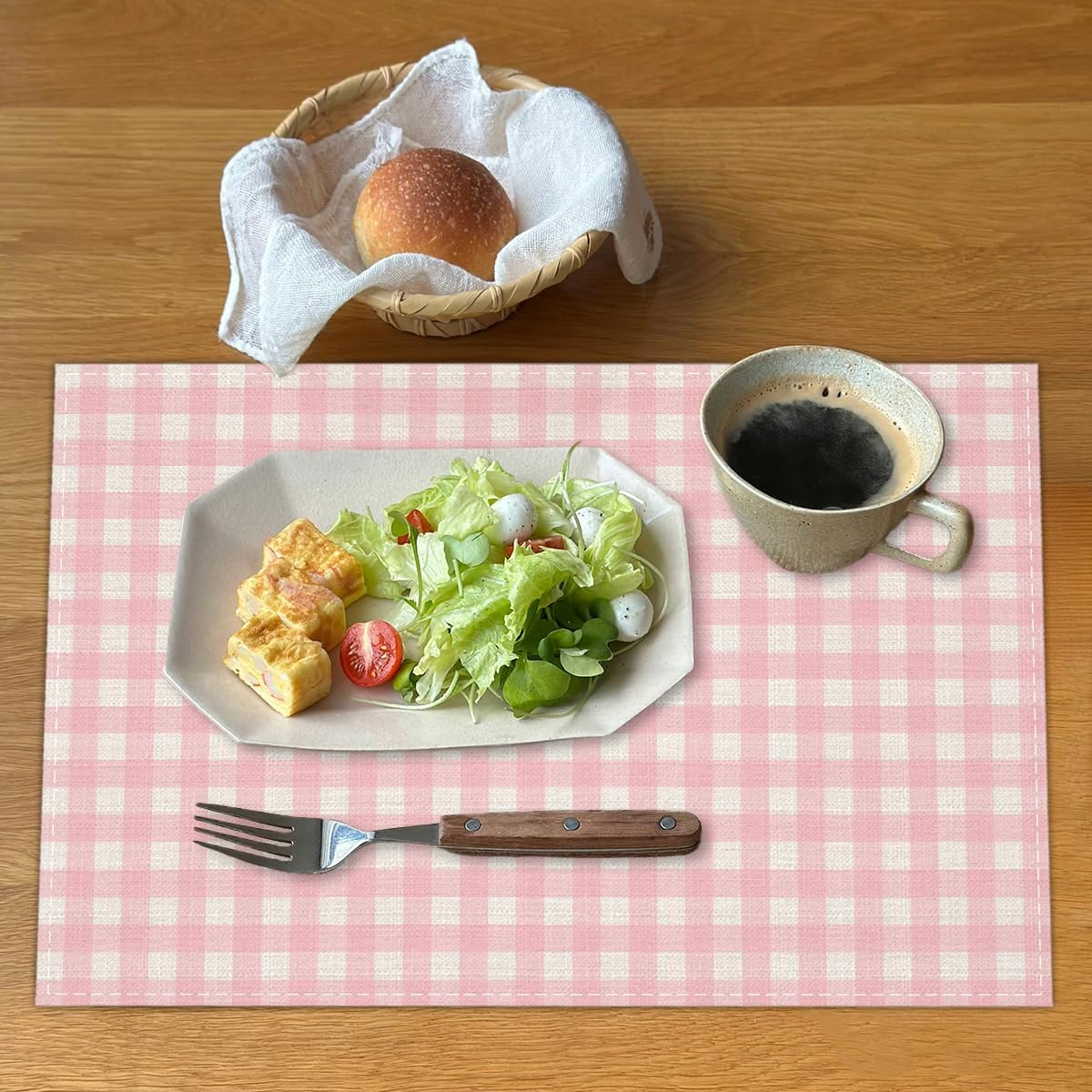 Pink and White Gingham Linen Placemats Set of 4, Waterproof Washable Heat Resistant Place Mats 12x18 Inch, Table Mat for Restaurant Outdoor Indoor Home Kitchen Party Dining Decoration-16