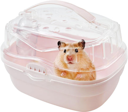 Hamster Carrier Cage with Water Bottle,Portable Hamsters Travel Cage Plastic Guinea Pig Carrying Cases Small Animal Carry Cage for Dwarf Hamsters Chinchillas Hedgehog Mouse(Pink)