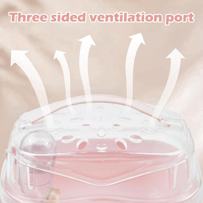 Hamster Carrier Cage with Water Bottle,Portable Hamsters Travel Cage Plastic Guinea Pig Carrying Cases Small Animal Carry Cage for Dwarf Hamsters Chinchillas Hedgehog Mouse(Pink)