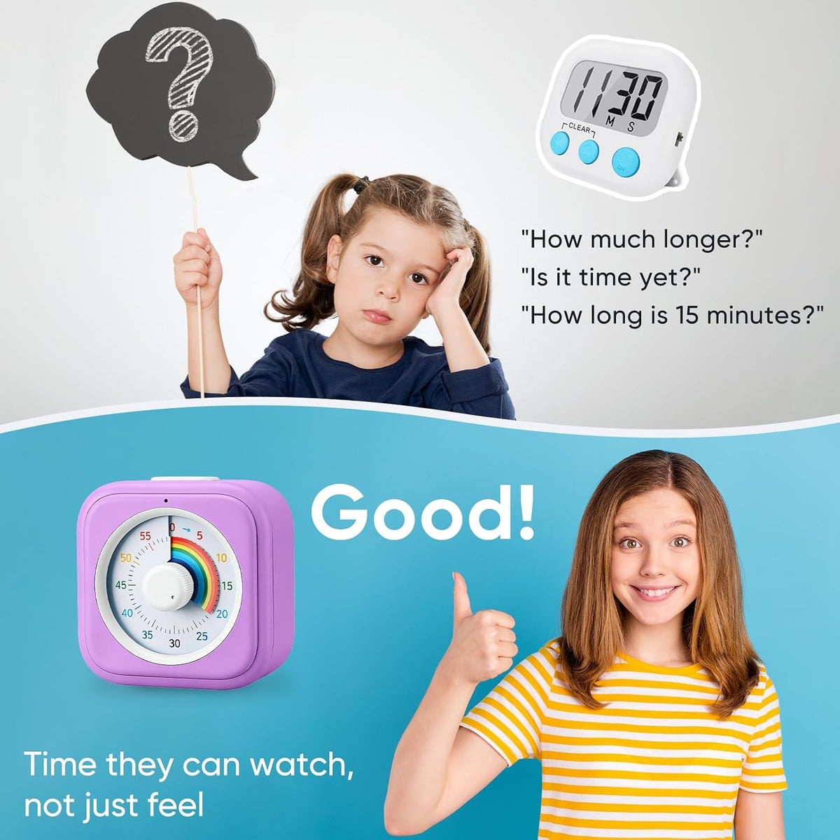 Rainbow Visual Timer for Kids with 60 Minute Silent Mode
