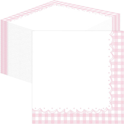 HEIPINIUYE 50 Pieces Light Pink Gingham Cocktail Napkins Paper 3-ply Disposable Pink and White Checkered Dessert Napkins for Dinner Wedding Birthday Baby Shower Party Plaid Beverage Napkin