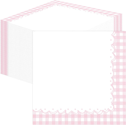 HEIPINIUYE 50 Pieces Light Pink Gingham Cocktail Napkins Paper 3-ply Disposable Pink and White Checkered Dessert Napkins for Dinner Wedding Birthday Baby Shower Party Plaid Beverage Napkin