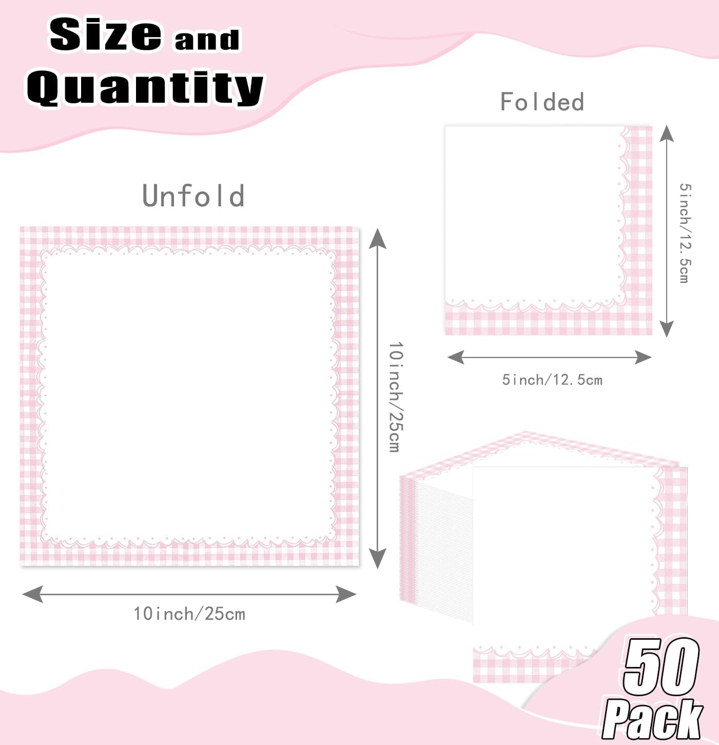 HEIPINIUYE 50 Pieces Light Pink Gingham Cocktail Napkins Paper 3-ply Disposable Pink and White Checkered Dessert Napkins for Dinner Wedding Birthday Baby Shower Party Plaid Beverage Napkin