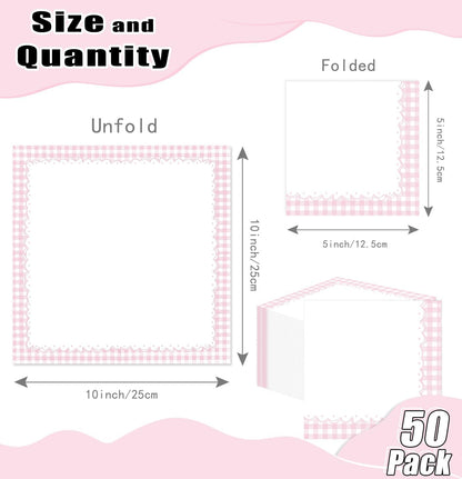 HEIPINIUYE 50 Pieces Light Pink Gingham Cocktail Napkins Paper 3-ply Disposable Pink and White Checkered Dessert Napkins for Dinner Wedding Birthday Baby Shower Party Plaid Beverage Napkin