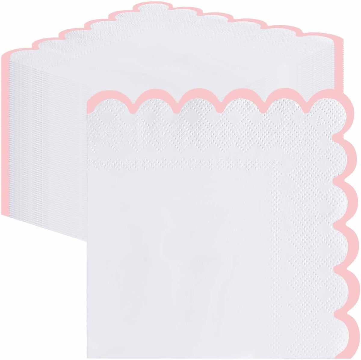 50 Pieces 3-ply Light Pink Scalloped Napkins Folded 5 x 5 Inches Disposable Paper Napkin Cocktail Napkins for Dinner Wedding Birthday Party