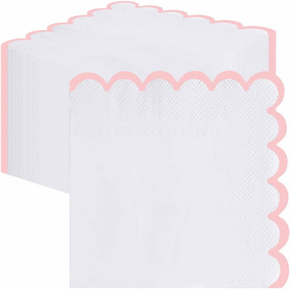 50 Pieces 3-ply Light Pink Scalloped Napkins Folded 5 x 5 Inches Disposable Paper Napkin Cocktail Napkins for Dinner Wedding Birthday Party