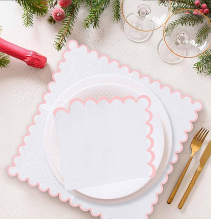 50 Pieces 3-ply Light Pink Scalloped Napkins Folded 5 x 5 Inches Disposable Paper Napkin Cocktail Napkins for Dinner Wedding Birthday Party