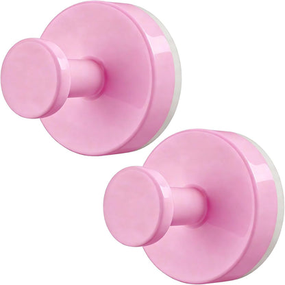 Suction Cup Hooks for Shower, 2 PCS No-Drill Towel Holder for Bathrooms Wall, Glass Door, Mirror, Tiles, Kitchen, Hold Robe & Wreath, Hanging up to 15 lbs – Waterproof & Rustproof, Pink