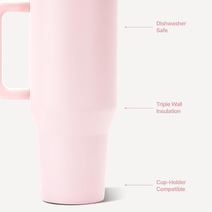Traveler 40oz, Insulated Tumbler with Handle & Straw, Pink Sand
