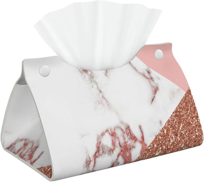 Pink White Marble Glitter Tissue Box Cover Rectangle PU Leather Facial Tissue Case Paper Holder Organizer for Decor Bathroom Vanity Countertop Bedroom Dresser Night Stand Desk Tabletop Car Office