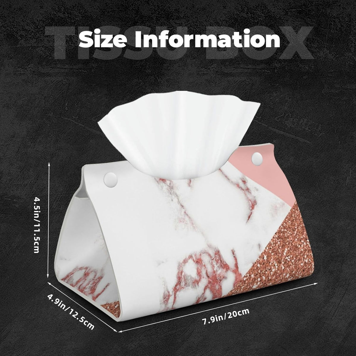 Pink White Marble Glitter Tissue Box Cover Rectangle PU Leather Facial Tissue Case Paper Holder Organizer for Decor Bathroom Vanity Countertop Bedroom Dresser Night Stand Desk Tabletop Car Office